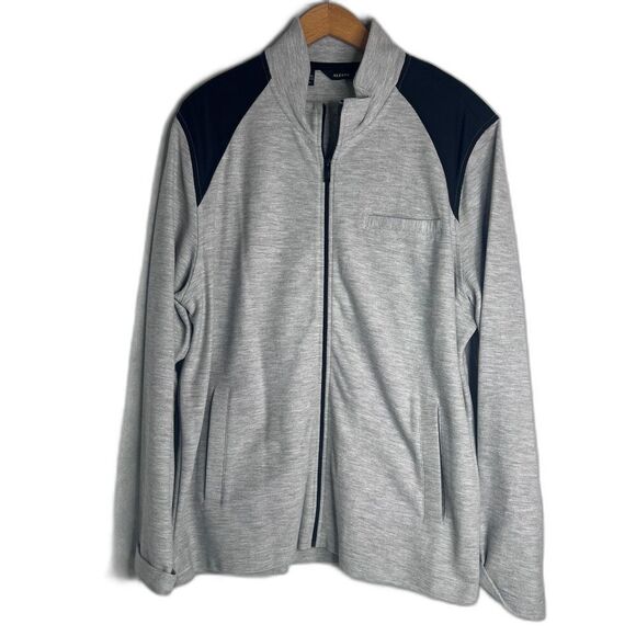 Alfani Gray Black Color Block Full Zip Cotton Blend Sweater Jacket Size XL - Picture 1 of 8